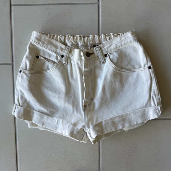 Vintage Pants - LF - Furst of a Kind - Vintage White Denim Shorts with elastic band